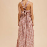 Border Print V-Neck Maxi Dress