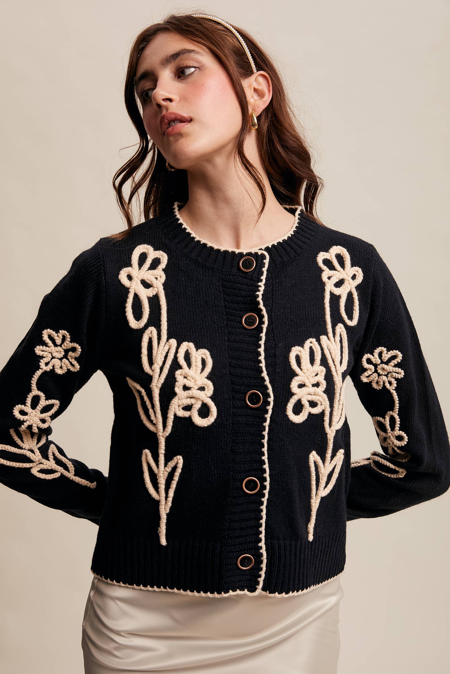 Embroidered Floral Knit Cardigan