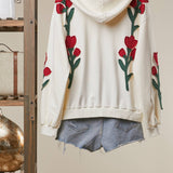 Floral Embroidered Zip-Up Hoodie