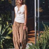 Striped Cotton Drawstring Harem Pants