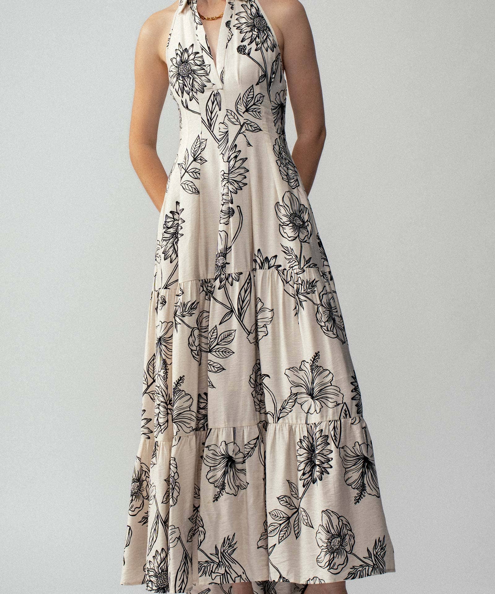 Halter Tiered Floral Maxi Dress