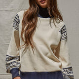 Navy & Off-White Turtleneck Pullover