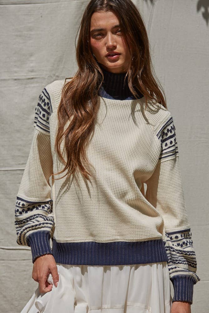 Navy & Off-White Turtleneck Pullover