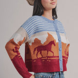 Western Desert Scene Cropped Button Cardigan
