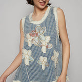 Sleeveless Denim Flower Patch Top