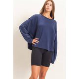 Mineral Wash Overzised Raw Edge Crew Neck Top