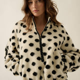 Polka Dot Fleece Crochet-Trim Half-Zip Pullover Jacket
