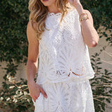 SLEEVELESS LACE TOP AND SKIRT SET WITH SCALLOPED HEM