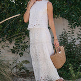 SLEEVELESS LACE TOP AND SKIRT SET WITH SCALLOPED HEM