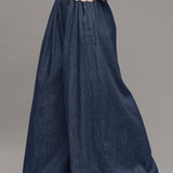 Ultra-Wide Leg Elastic Waist Denim Pants