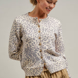 Leopard Print Knit Cardigan with Gold Buttons