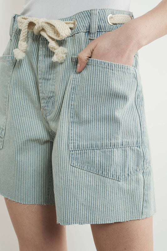 Vintage Washed Denim Shorts w/ Grommet Waist