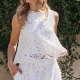SLEEVELESS LACE TOP AND SKIRT SET WITH SCALLOPED HEM