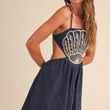 ID10176 SCALLOP APLIQUE CRISS CROSS BACK FLARE MINI DRESS