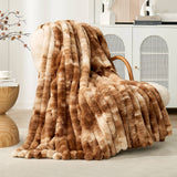 CB Striped Faux Fur Warm Plush Throw Blanket, Tie-dye Color
