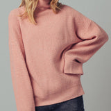 Relaxed Waffle Knit High Neck Sweater
