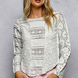 Long Sleeve Round Neck Lace Texture Knit Slim Fit Top