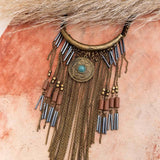Antique Gold Turquoise Fringe Necklace