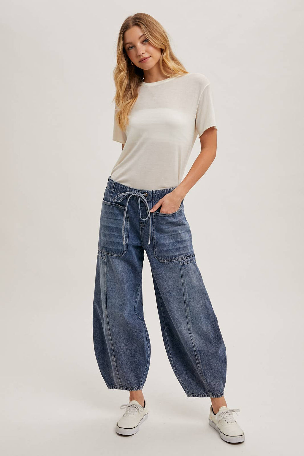 Denim Drawstring Barrel Jeans
