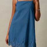 LACE TRIM SPAGHETTI SHIFT MINI DRESS