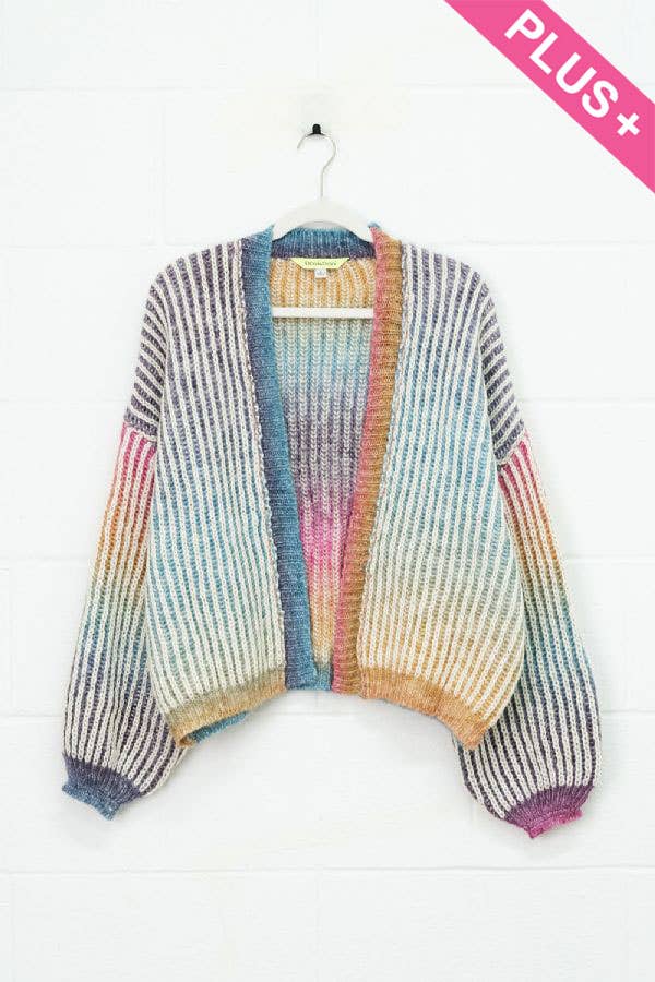 Rainbow Stripe Open Cardigan (Plus Size)