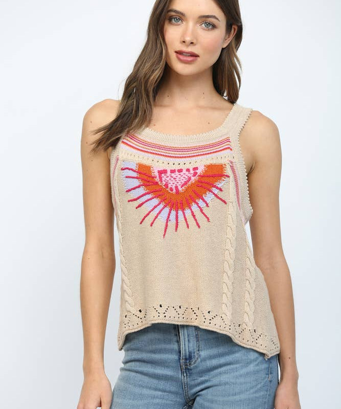 ABSTRACT SUNBURST DESIGN SWEATER TANK TOP FW15803