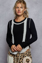 Eyelet Panel Rib Knit Top