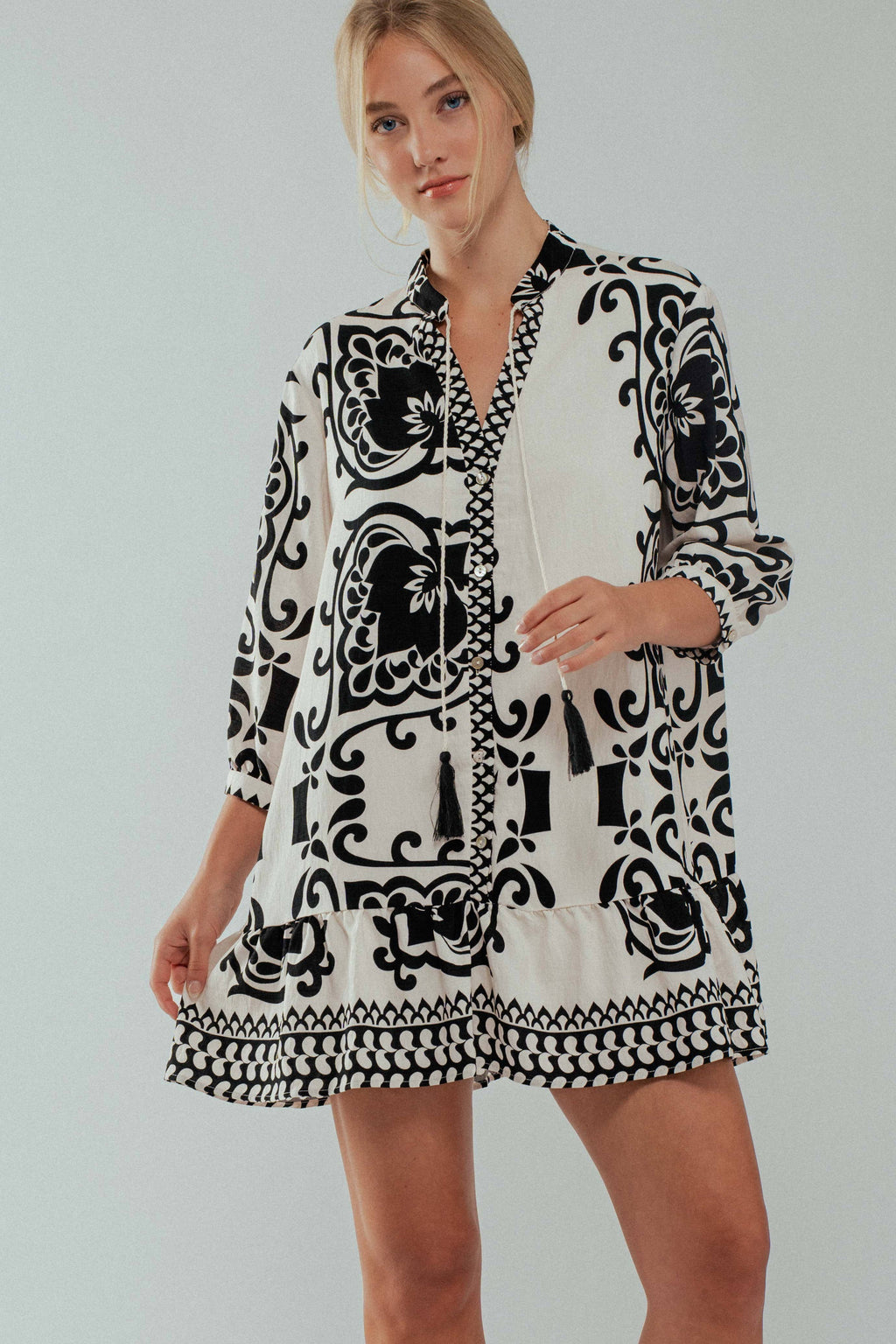 Floral Tassel Tie Tiered Dress