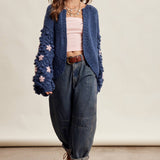 Hand Knit Floral Bobble Sleeve Cardigan LSW1097