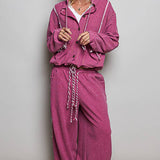 Vintage Washing Solid Laser Cut Thermal Knit Hoodies Top