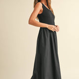 Ribbed Top Woven Skirt Dress
