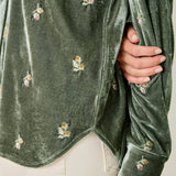 Embroidery Velvet Collared Shirt