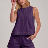 GAME DAY SLEEVELESS COLOR DENIM TOP AND MATCHING SHORTS SET