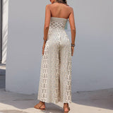 Smocked Tube Top Flare Leg Jumpsuit