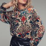 Burnout Velvet Smocked Mock Neck Blouse