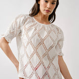 Lace Embroidered Short Sleeve Blouse