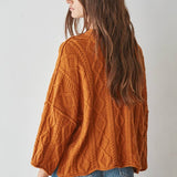 Quarter Sleeve Loose Cable Knit Sweater