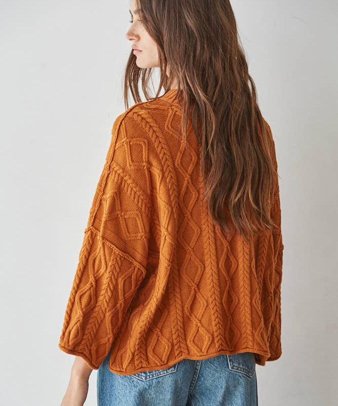 Quarter Sleeve Loose Cable Knit Sweater