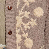 Bohemian Vintage Floral Embroidered Knit Cardigan Sweater