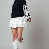 Embroidered Sleeve Ivory Knit Sweater