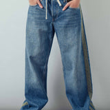 Wide-Leg Utility Stripe Denim Jeans