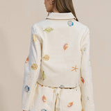 Printed Shell and Starfish Cropped Jacket