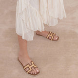 The Ena | Brown H Cutout Raffia Slide