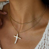 Aurise 18K Gold Non-Tarnish Freshwater Pearl Cross Necklace
