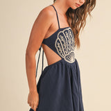 ID10176 SCALLOP APLIQUE CRISS CROSS BACK FLARE MINI DRESS