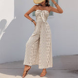 Smocked Tube Top Flare Leg Jumpsuit