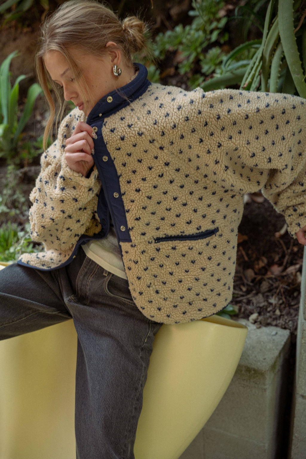 Button Front Polka Dot Sherpa Jacket