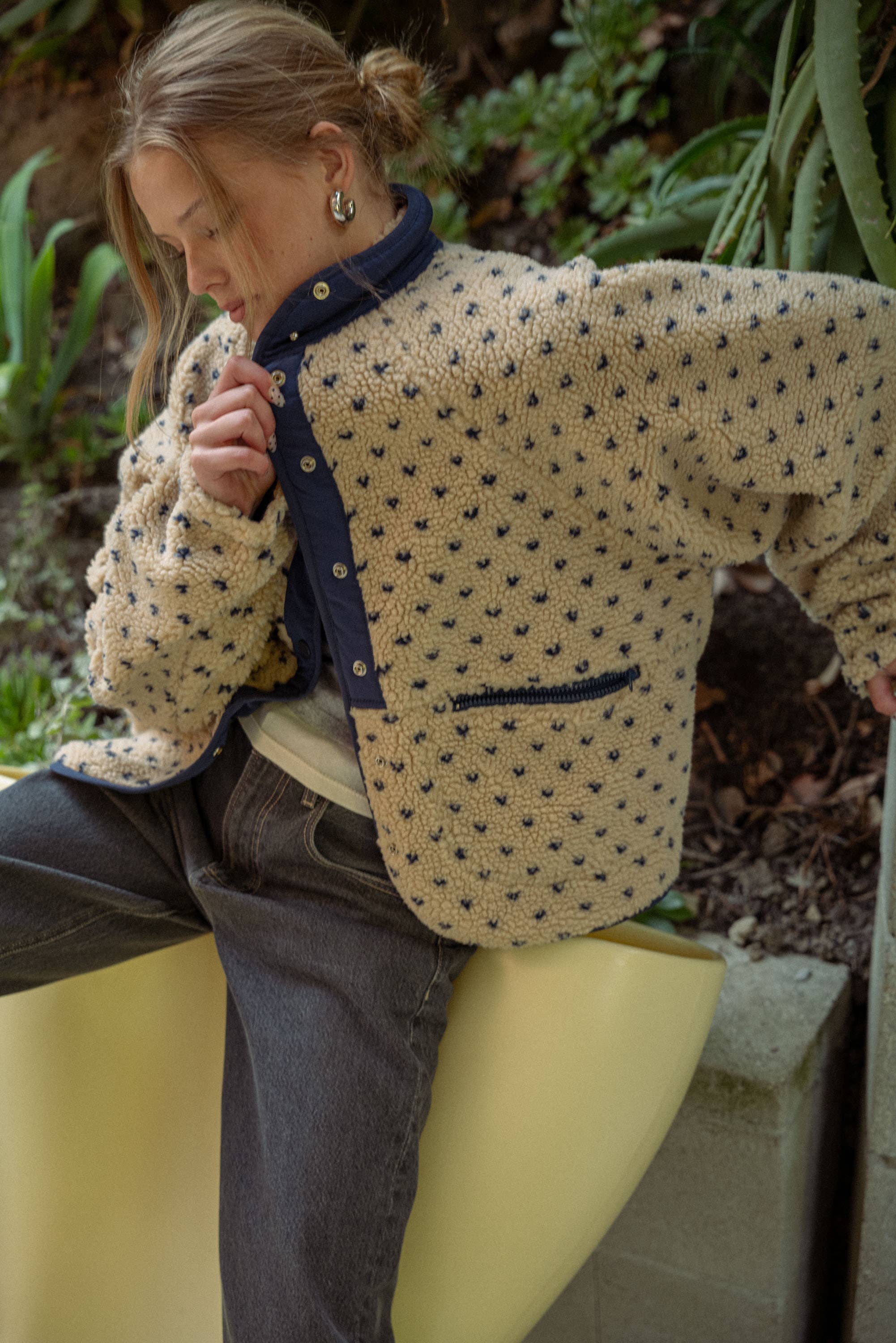 Button Front Polka Dot Sherpa Jacket