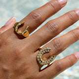 18K Gold Non-Tarnish CZ Horseshoe Ring