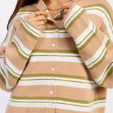 STRIPED FUNNEL NECK CARDIGAN